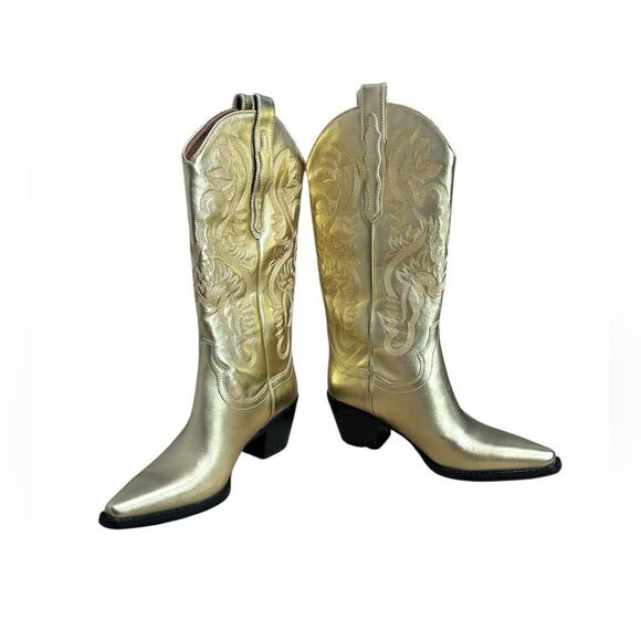 Jeffrey Campbell Dagget Gold Leather Cowboy Boots | Size 7.5 - Picture 9 of 13